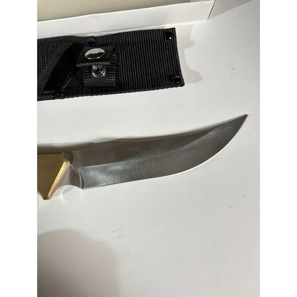 12” Custom Designed Knife Satin Finish Pakawood Handle. Nylon Sheath. New In Box